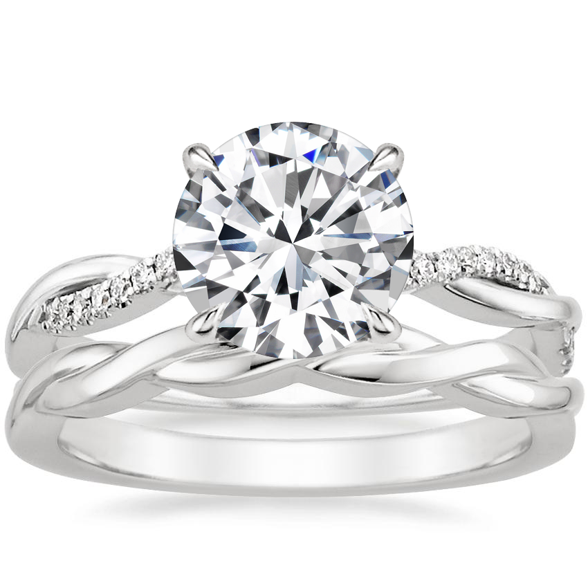 18K White Gold Petite Twisted Vine Diamond Ring 1 8 ct. tw. with Twisted Vine Ring